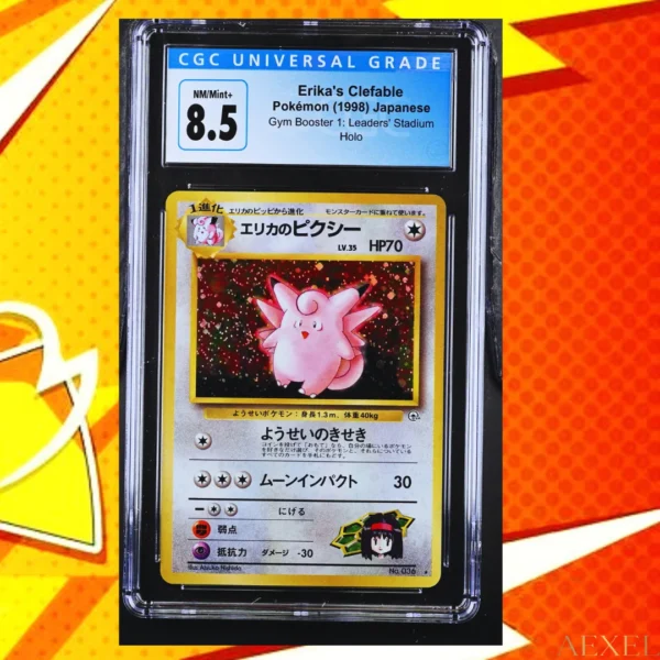 1998 Pokémon Erika’s Clefable – Gym Booster Leaders’ Stadium, Rare Holo (CGC 8.5) – Japanese (Copy)