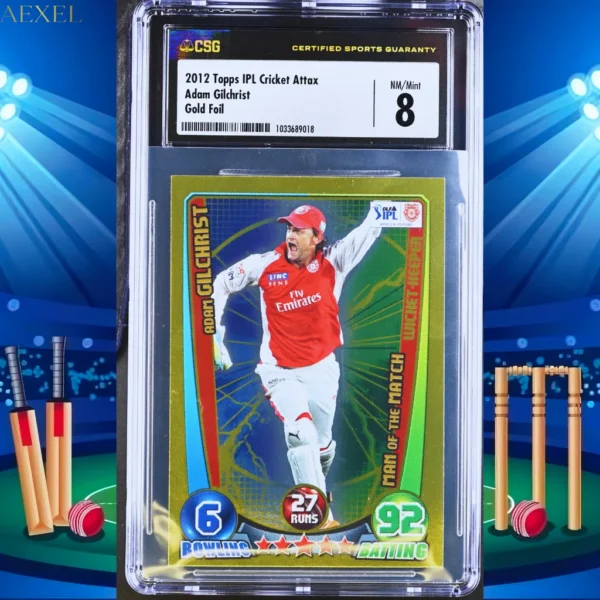 Adam Gilchrist 2012 Topps Cricket Attax CGC Graded 8 TOP POP Gold Foil